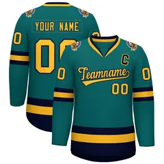 Teal Gold-Navy Classic Hockey Jersey 1