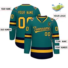 Teal Gold-Navy Classic Hockey Jersey 2
