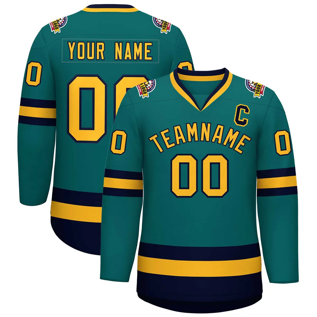 Teal Gold-Navy Classic Hockey Jersey