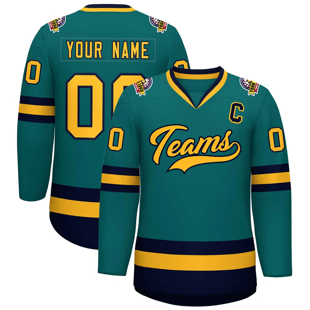 Teal Gold-Navy Classic Hockey Jersey
