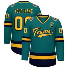 Teal Gold-Navy Classic Hockey Jersey 1