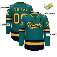 Teal Gold-Navy Classic Hockey Jersey 2