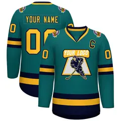 Teal Gold-Navy Classic Hockey Jersey 1