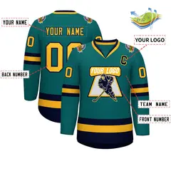 Teal Gold-Navy Classic Hockey Jersey 2