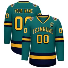 Teal Gold-Navy Classic Hockey Jersey