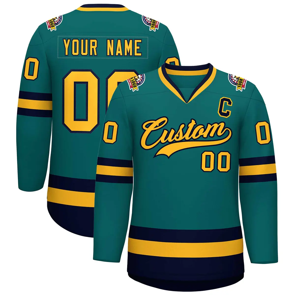 Teal Gold-Navy Classic Hockey Jersey