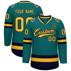 Teal Gold-Navy Classic Hockey Jersey