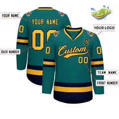 Teal Gold-Navy Classic Hockey Jersey 2