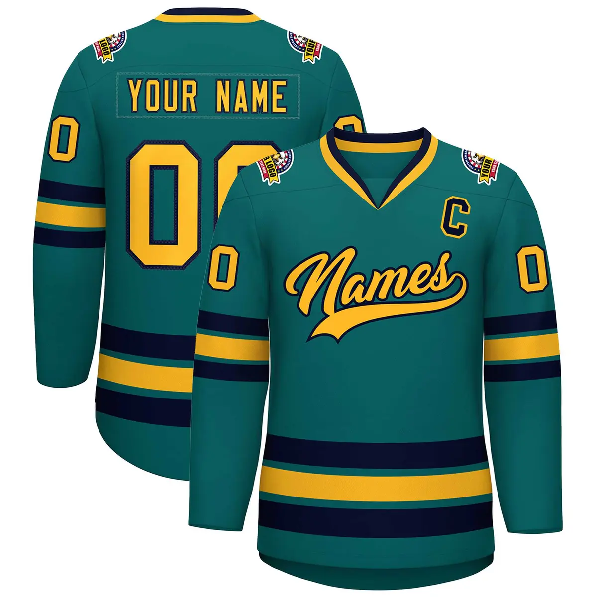 Teal Gold-Navy Classic Hockey Jersey