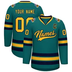 Teal Gold-Navy Classic Hockey Jersey 1