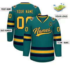 Teal Gold-Navy Classic Hockey Jersey 2