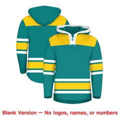 Teal Gold Raglan Lace-Up Neck Hockey Hoodie Jersey 7