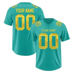 Teal Gold Sequin Lettering Moisture-Wicking Football Jersey 1