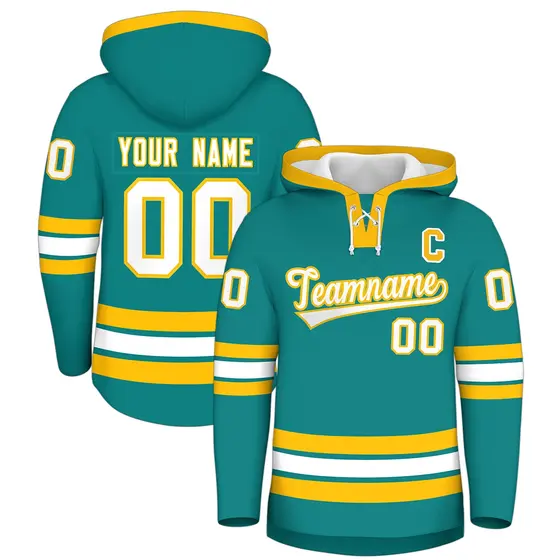 Teal Gold Wrinkle-Resistant Lace-Up Neck Hockey Hoodie