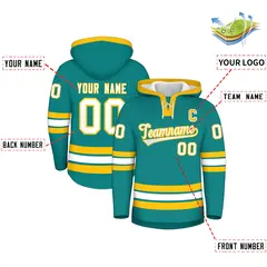 Teal Gold Wrinkle-Resistant Lace-Up Neck Hockey Hoodie 2