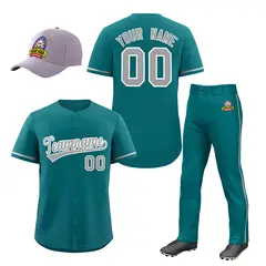 Teal Gray Baseball Jersey Pants Hat Uniform Package