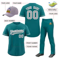 Teal Gray Baseball Jersey Pants Hat Uniform Package 2