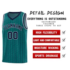 Teal Gray Pinstripe Retro Uniform Basketball Jersey 2