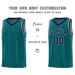 Teal Gray Pinstripe Retro Uniform Basketball Jersey 3