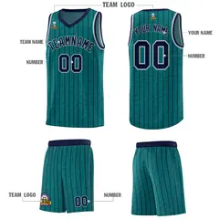 Teal Gray Pinstripe Retro Uniform Basketball Jersey 5