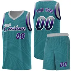 Teal Gray Wave Pattern Basketball Uniform Jersey 1