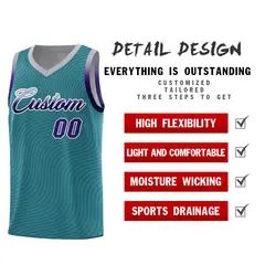 Teal Gray Wave Pattern Basketball Uniform Jersey 2