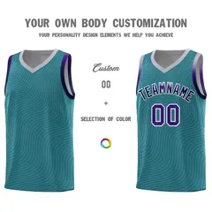 Teal Gray Wave Pattern Basketball Uniform Jersey 3