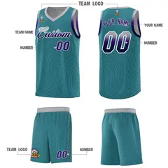 Teal Gray Wave Pattern Basketball Uniform Jersey 5