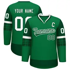 Teal Green-White Raglan Sleeves V-Neck Hockey Jersey 1