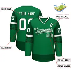 Teal Green-White Raglan Sleeves V-Neck Hockey Jersey 2