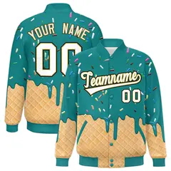 Teal Ice Cream Cone Graffiti Full-Snap Varsity Letterman Jacket