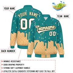 Teal Ice Cream Cone Graffiti Full-Snap Varsity Letterman Jacket 2