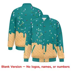 Teal Ice Cream Cone Graffiti Full-Snap Varsity Letterman Jacket 7