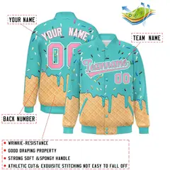 Teal Ice Cream Cone Graffiti Full-Snap Varsity Letterman Jacket 2