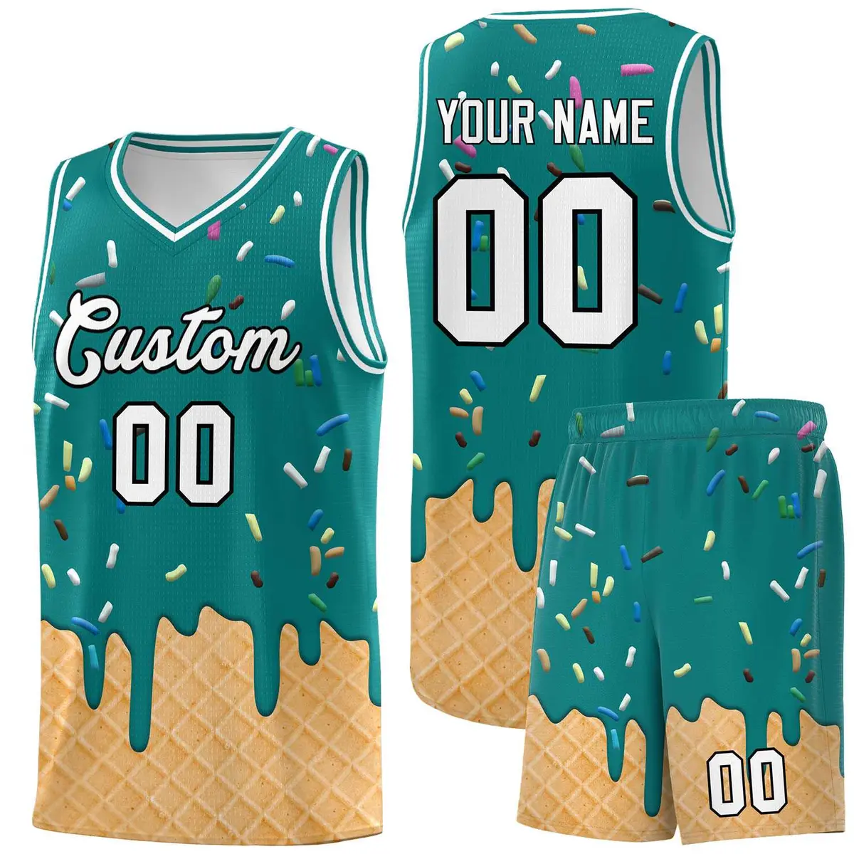 Teal Ice Cream Element Pattern Basketball Kits