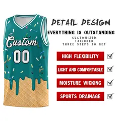 Teal Ice Cream Element Pattern Basketball Kits 2