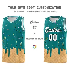 Teal Ice Cream Element Pattern Basketball Kits 3