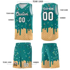Teal Ice Cream Element Pattern Basketball Kits 5