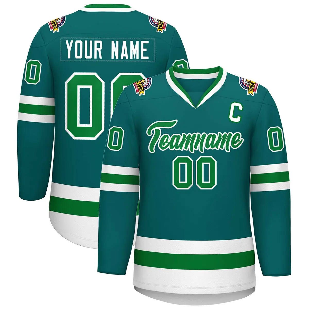 Teal Kelly Green-White Classic Style Hockey Jersey