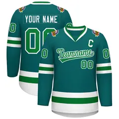 Teal Kelly Green-White Classic Style Hockey Jersey 1