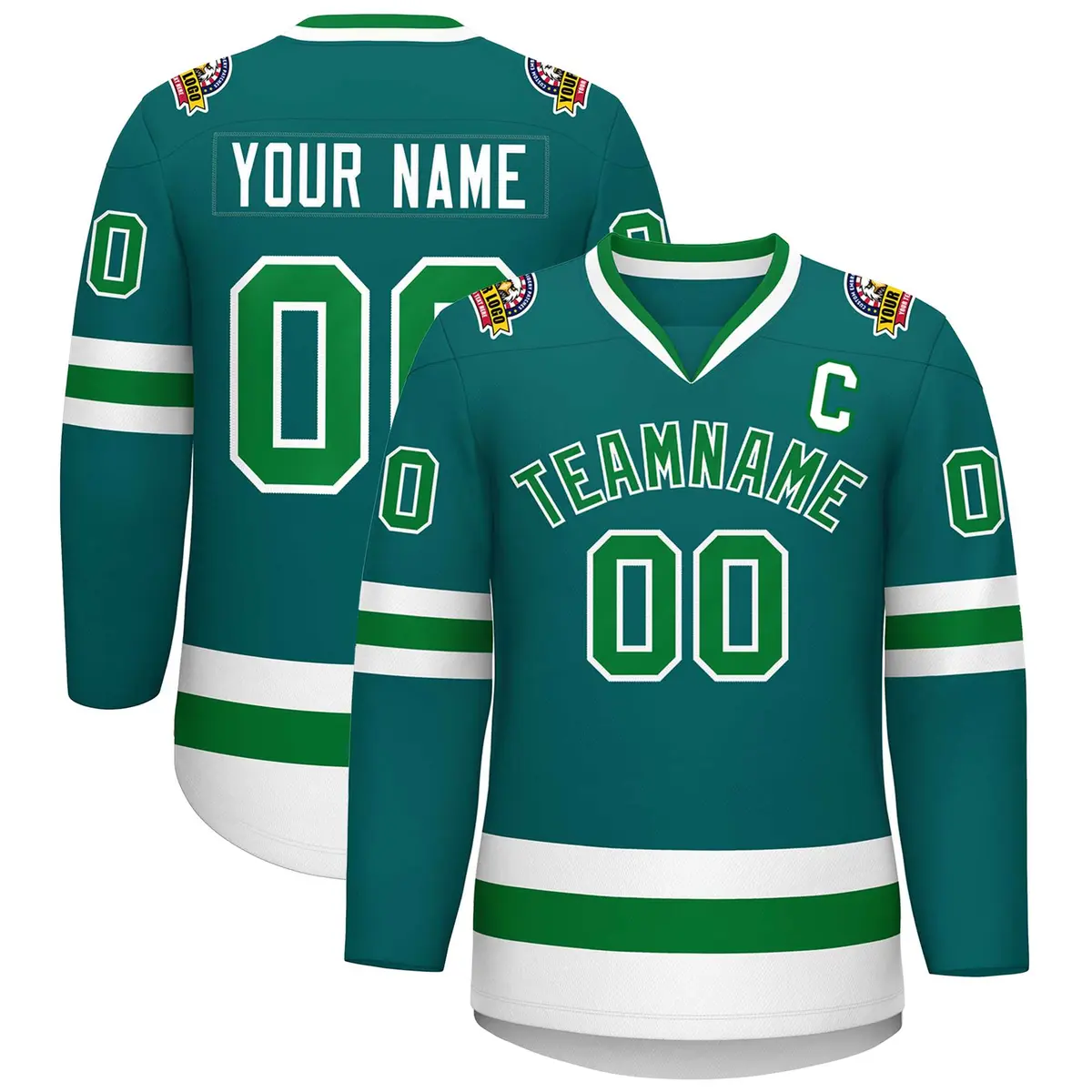 Teal Kelly Green-White Classic Style Hockey Jersey