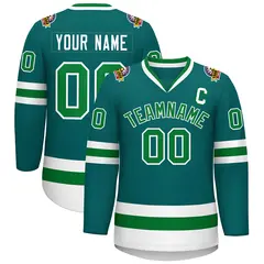 Teal Kelly Green-White Classic Style Hockey Jersey 1