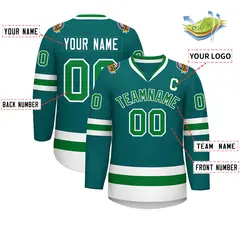 Teal Kelly Green-White Classic Style Hockey Jersey 2