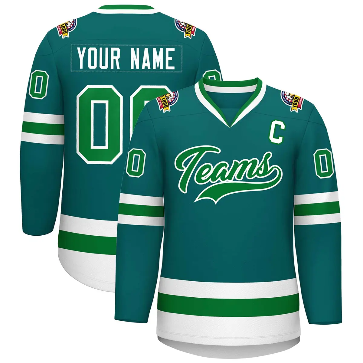 Teal Kelly Green-White Classic Style Hockey Jersey