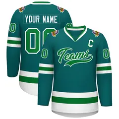 Teal Kelly Green-White Classic Style Hockey Jersey 1