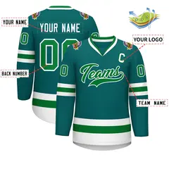 Teal Kelly Green-White Classic Style Hockey Jersey 2
