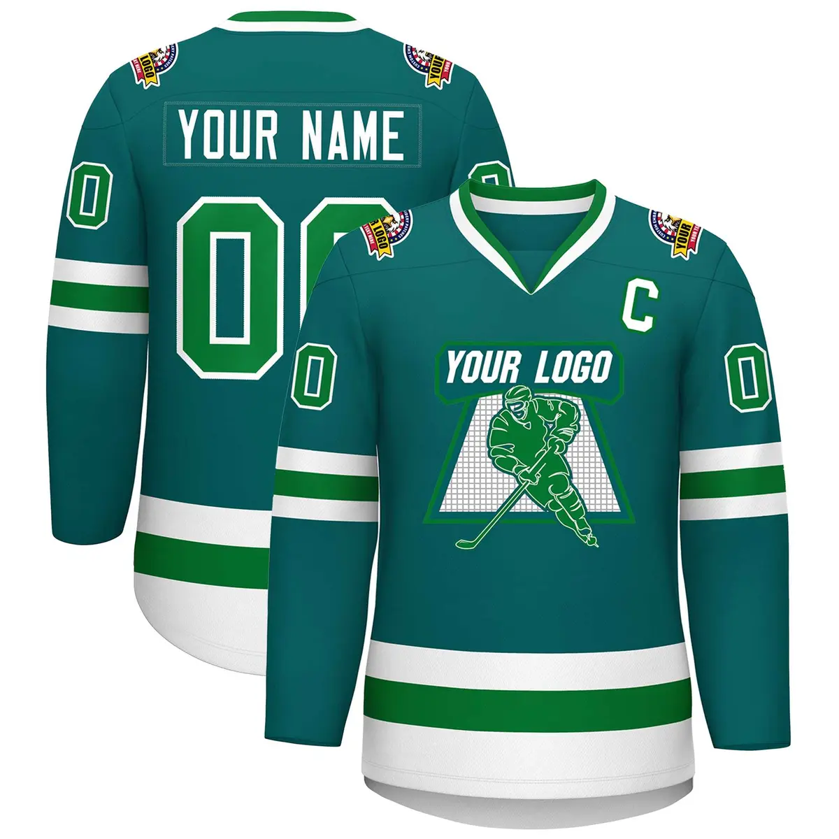 Teal Kelly Green-White Classic Style Hockey Jersey