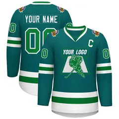 Teal Kelly Green-White Classic Style Hockey Jersey 1
