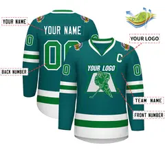 Teal Kelly Green-White Classic Style Hockey Jersey 2