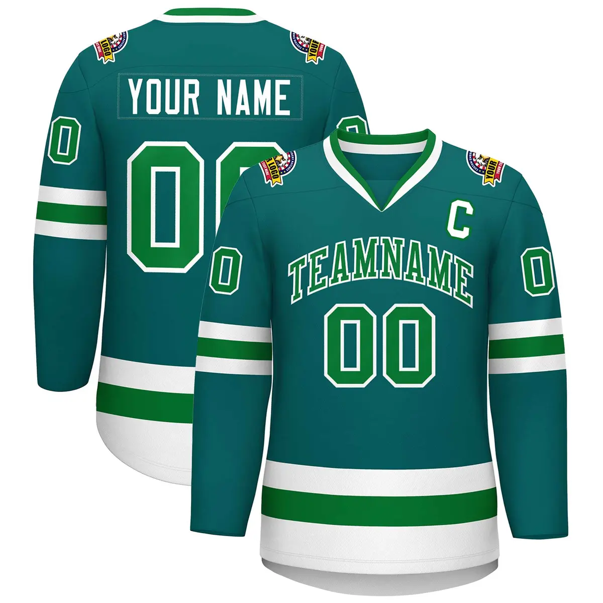 Teal Kelly Green-White Classic Style Hockey Jersey